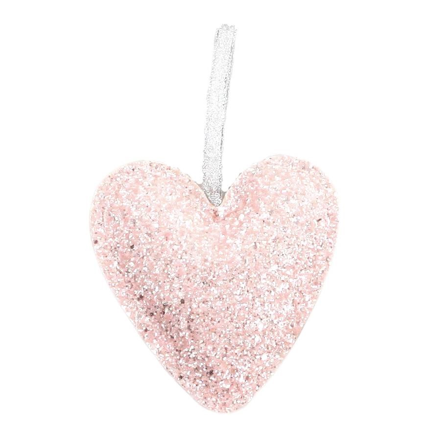 Srdce koženka závěs 12,5cm růžová gliter